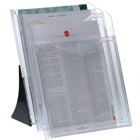 ARCHIVO 2000 EXPOSITOR SOBREMESA ARCHIPLAY 3 COMPARTIMENTOS DIN A4 VERTICAL 200X240X315 MM CRISTAL TRANSPARENTE