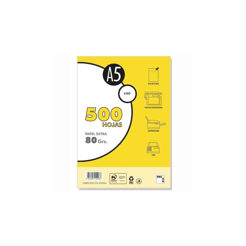 PACSA PAQUETE PAPEL EXTRA 500H A5 80GR LISO SIN TALADROS BLANCO