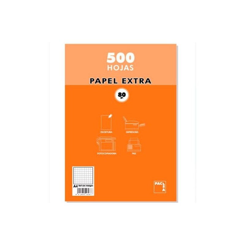 PACSA PAQUETE PAPEL EXTRA 500H A4 80GR 6X6MM SIN TALADROS BLANCO