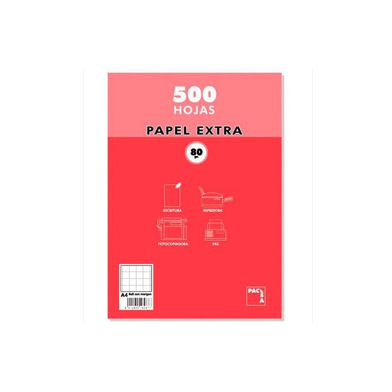 PACSA PAQUETE PAPEL EXTRA 500H A4 80GR 8X8MM SIN TALADROS BLANCO
