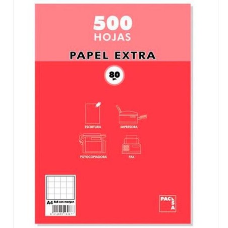 PACSA PAQUETE PAPEL EXTRA 500H A4 80GR 8X8MM SIN TALADROS BLANCO