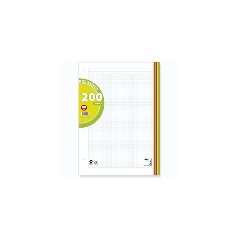 PACSA RECAMBIO 200H A4 90GR 5X5 + GRECA 4 TALADROS 5 BANDAS COLORES