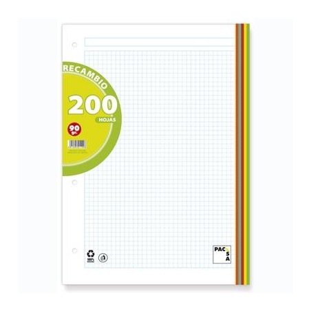 PACSA RECAMBIO 200H A4 90GR 5X5 + GRECA 4 TALADROS 5 BANDAS COLORES