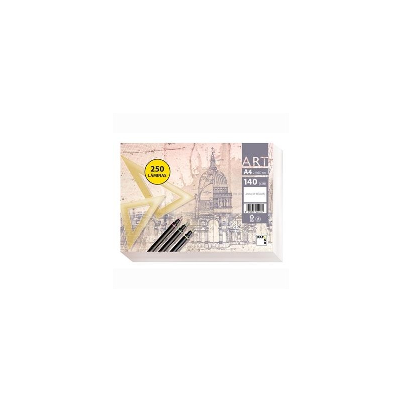 PACSA PAPEL DE DIBUJO SERIE ART PAQUETE 250 LÁMINAS A4 140GR LISO SIN RECUADRO BLANCO
