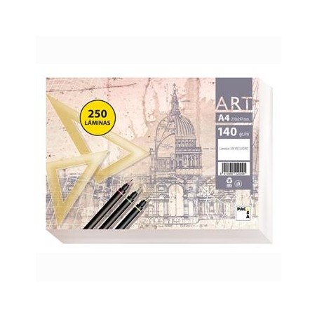 PACSA PAPEL DE DIBUJO SERIE ART PAQUETE 250 LÁMINAS A4 140GR LISO SIN RECUADRO BLANCO