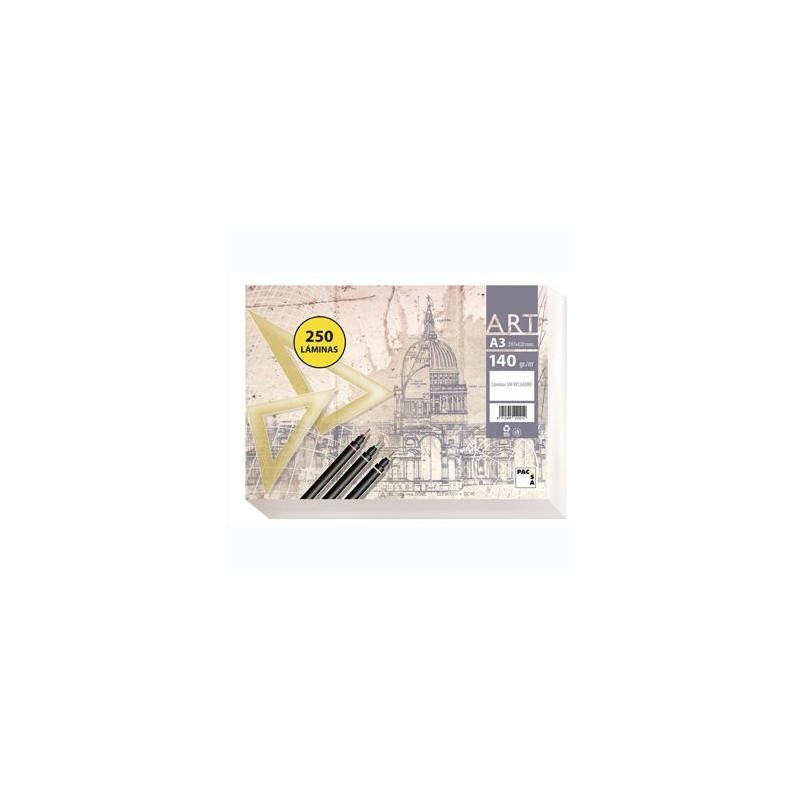 PACSA PAPEL DE DIBUJO SERIE ART PAQUETE 250 LÁMINAS A3 140GR LISO SIN RECUADRO BLANCO