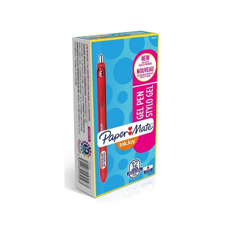 PAPER MATE INKJOY GEL BRILLANTE BOLÍGRAFO RETRÁCTIL PUNTA MEDIA ROJO CAJA -12U-