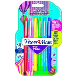 PAPER MATE FLAIR ORIGINAL ROTULADOR PUNTA DE FIBRA TAPÓN HERMÉTICO CARNIVAL BLISTER 6 COLORES