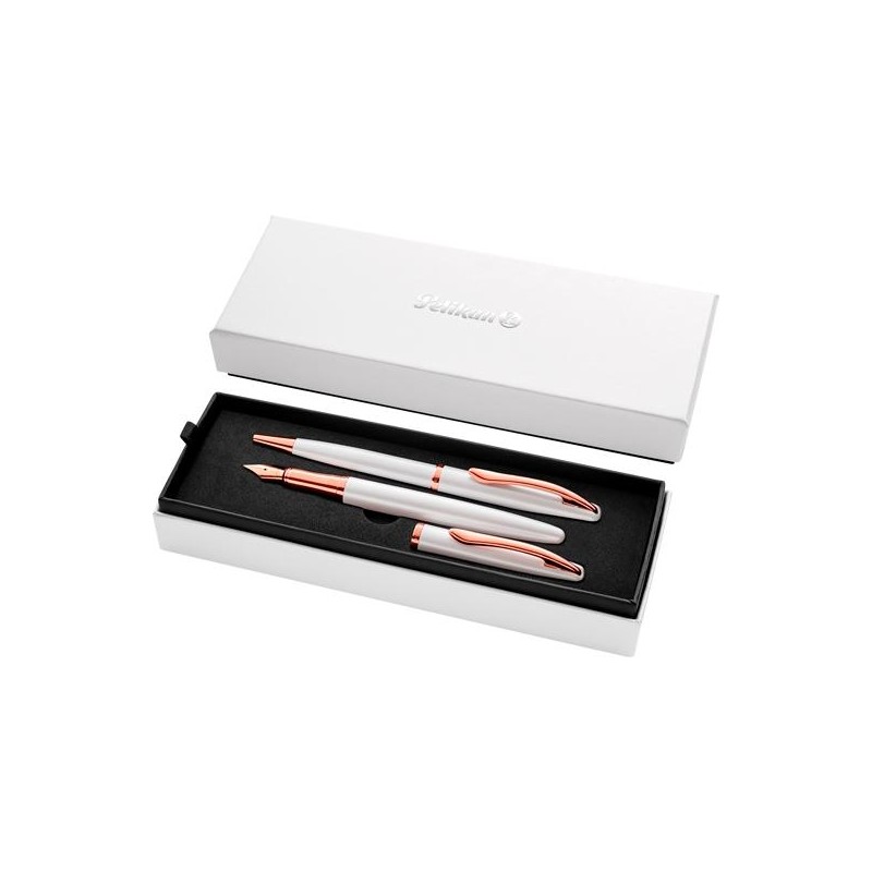PELIKAN SET BOLÍGRAFO + ESTILOGRÁFICA JAZZ NOBLE ELEGANCE TINTA AZUL COLOR PERLA ESTUCHE DE REGALO