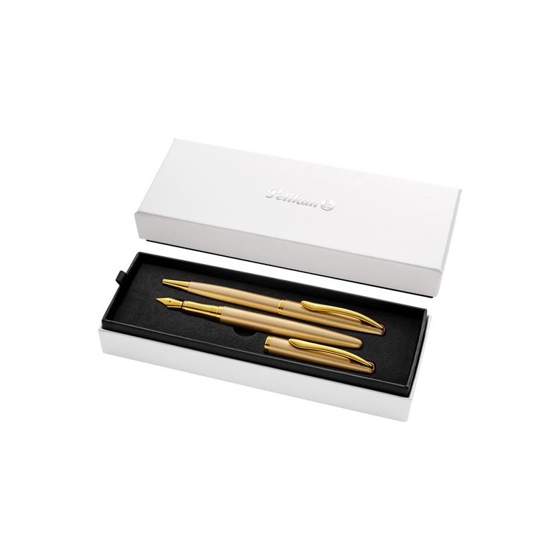 PELIKAN SET BOLÍGRAFO + ESTILOGRÁFICA JAZZ NOBLE ELEGANCE TINTA AZUL COLOR ORO ESTUCHE DE REGALO