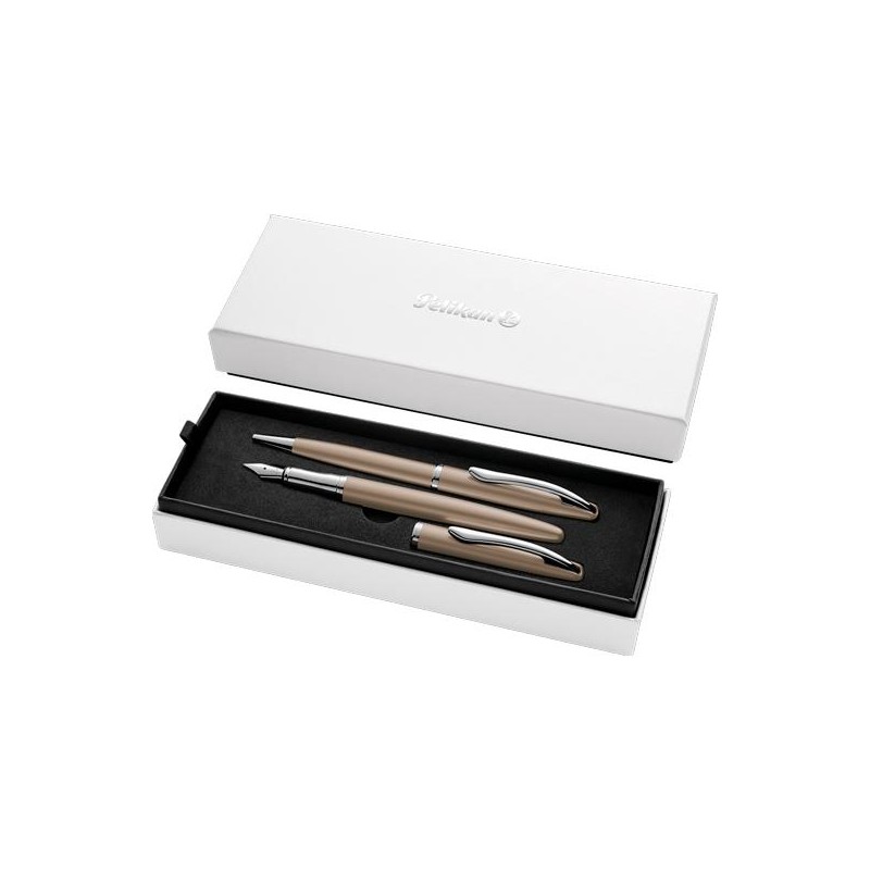 PELIKAN SET BOLÍGRAFO + ESTILOGRÁFICA JAZZ NOBLE ELEGANCE TINTA AZUL COLOR PARDO ESTUCHE DE REGALO