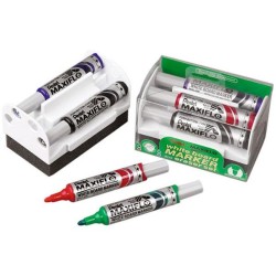 PENTEL MARCADORES PIZARRA BLANCA MAXIFLÓ C/SURTIDOS SET 4 UD + BORRADOR MAGNÉTICO
