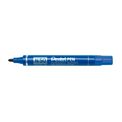 PENTEL PEN N50-BE MARCADOR PERMANENTE CUERPO ALUMINIO AZUL Y PUNTA MEDIA CONICA -12U-