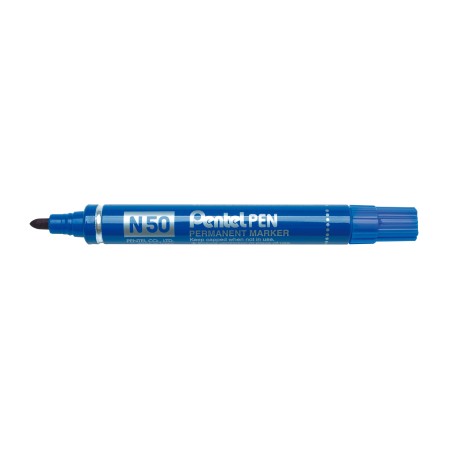 PENTEL PEN N50-BE MARCADOR PERMANENTE CUERPO ALUMINIO AZUL Y PUNTA MEDIA CONICA -12U-