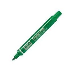 PENTEL PEN N50-BE MARCADOR PERMANENTE CUERPO ALUMINIO VERDE Y PUNTA MEDIA CONICA -12U-