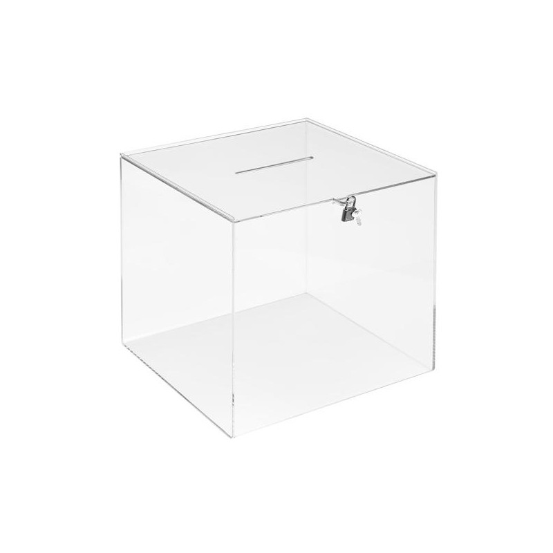 ARCHIVO 2000 URNA CUADRADA CON LLAVE Y RANURA SUPERIOR 300X300X300MM METACRILATO 4MM TRANSPARENTE