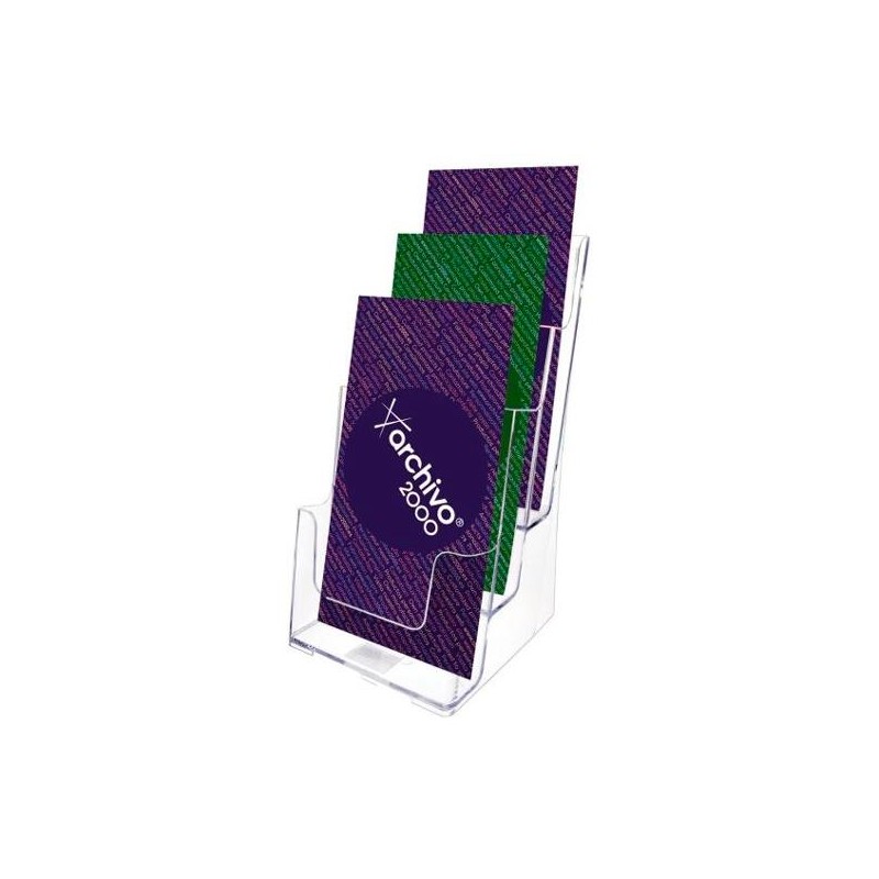 ARCHIVO 2000 PORTAFOLLETOS SOBREMESA 3 ALTURAS 1/3 DIN A4 VERTICAL POLIESTIRENO ULTRA TRANSPARENTE