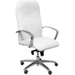 PIQUERAS Y CRESPO SILLÓN CAUDETE GIRATORIO BASCULANTE BRAZOS FIJOS RUEDAS DE PARQUÉ TEJIDO SIMILPIEL BLANCO