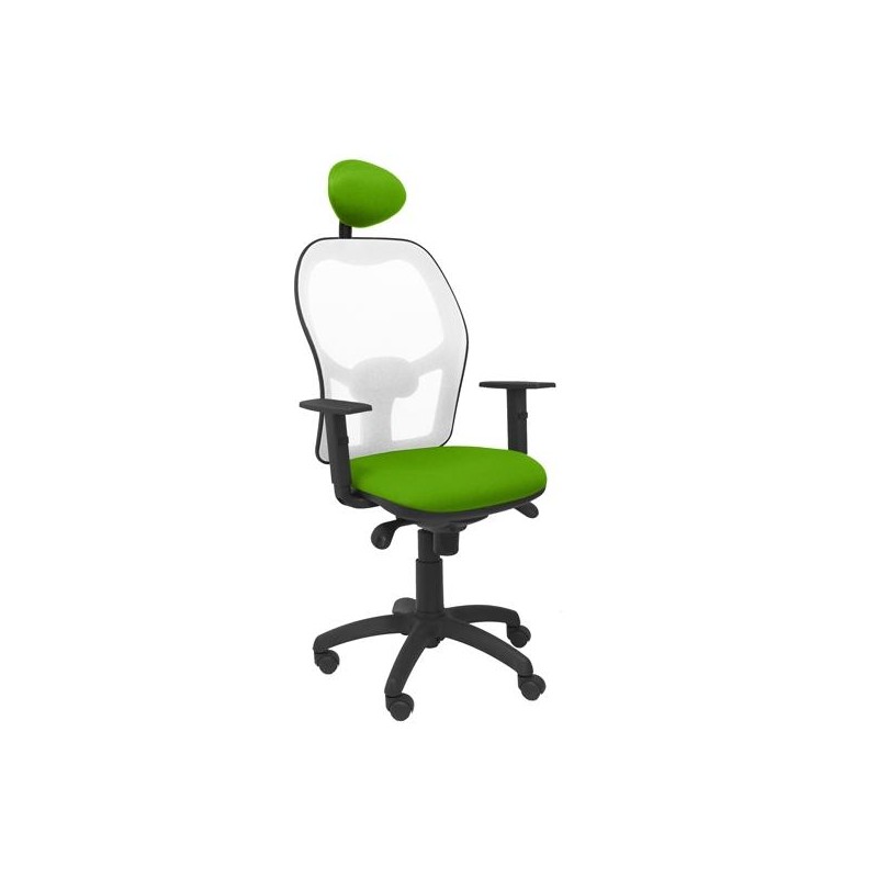 PIQUERAS Y CRESPO SILLA JORQUERA SINCRO BRAZOS REG. CABECERO REFUERZO LUMBAR MALLA BLANCO/TEJIDO BALI VERDE PISTACHO