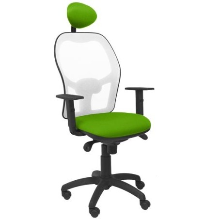 PIQUERAS Y CRESPO SILLA JORQUERA SINCRO BRAZOS REG. CABECERO REFUERZO LUMBAR MALLA BLANCO/TEJIDO BALI VERDE PISTACHO