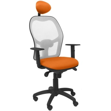 PIQUERAS Y CRESPO SILLA JORQUERA SINCRO BRAZOS REG. CABECERO REFUERZO LUMBAR MALLA GRIS/TEJIDO BALI NARANJA