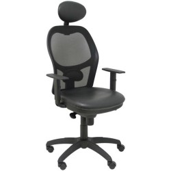 PIQUERAS Y CRESPO SILLA JORQUERA GIRATORIA ASINCRO CABECERO BRAZOS REG. RESPALDO MALLA ASIENTO SIMILPIEL NEGRO