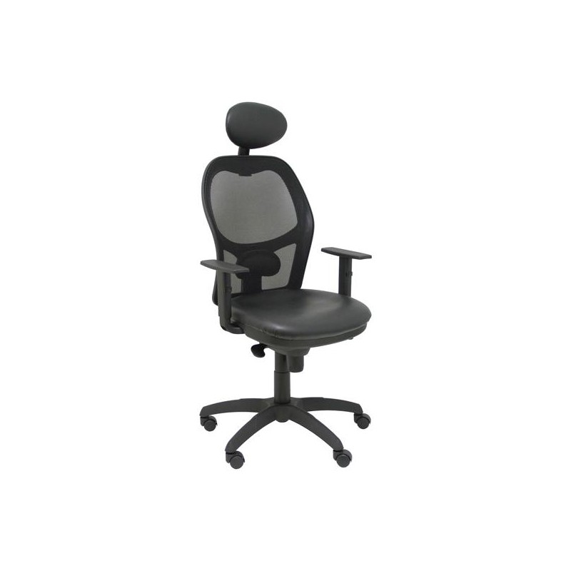 PIQUERAS Y CRESPO SILLA JORQUERA GIRATORIA ASINCRO CABECERO BRAZOS REG. RESPALDO MALLA ASIENTO SIMILPIEL NEGRO