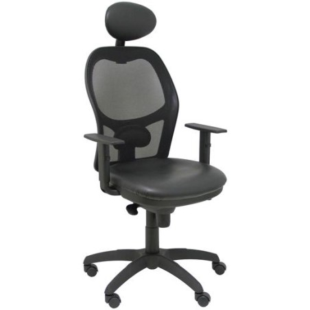PIQUERAS Y CRESPO SILLA JORQUERA GIRATORIA ASINCRO CABECERO BRAZOS REG. RESPALDO MALLA ASIENTO SIMILPIEL NEGRO