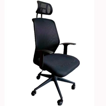 PIQUERAS Y CRESPO SILLA PAROLIS GIRATORIA BASCULANTE C/CABECERO BRAZOS/F RESPALDO DE MALLA ASIENTO TAPIZADO ARAN NEGRO