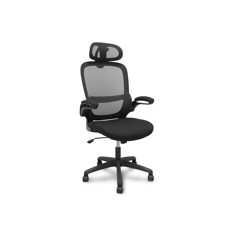 PIQUERAS Y CRESPO SILLA PRO525 GIRATORIA BASCULANTE C/CABECERO BRAZOS ABATIBLES APOYO LUMBAR FIJO ASIENTO TAPIZADO NEGRO