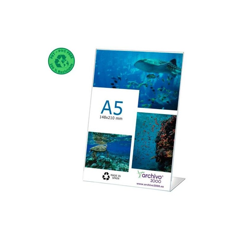 ARCHIVO 2000 EXPOSITOR DE SOBREMESA L FLEXIBLE DIN A5 VERTICAL PET 100% RECICLABLE