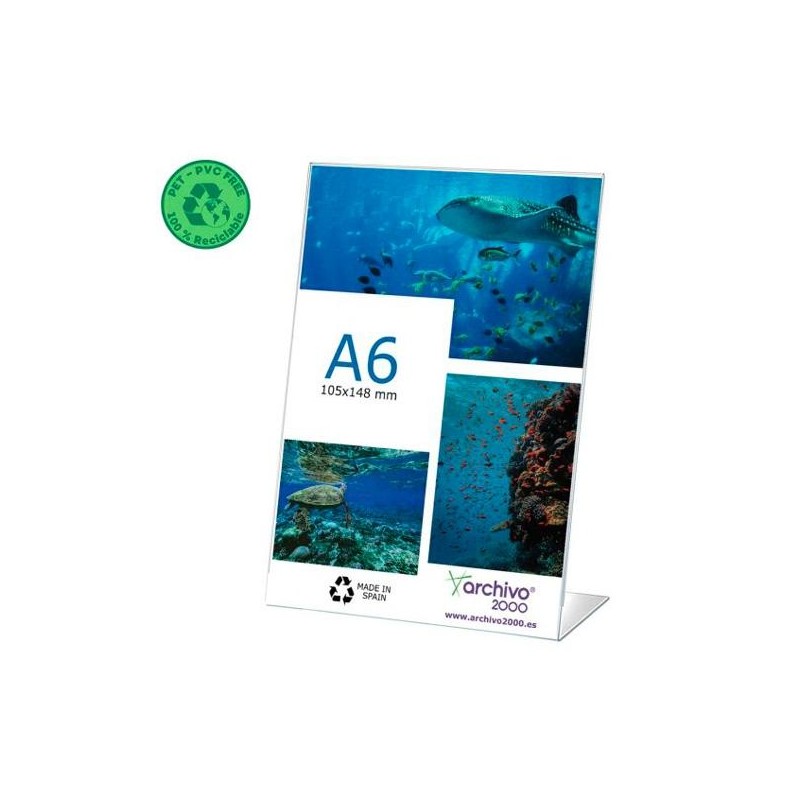 ARCHIVO 2000 EXPOSITOR DE SOBREMESA L FLEXIBLE DIN A6 VERTICAL PET 100% RECICLABLE