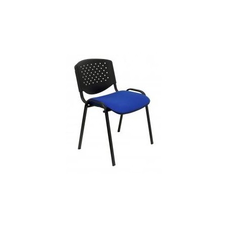 PIQUERAS Y CRESPO PACK DE 4 SILLAS FIJAS APILABLES PÉTROLA RESPALDO PVC NEGRO Y ASIENTO TAPIZADO ARAN AZUL