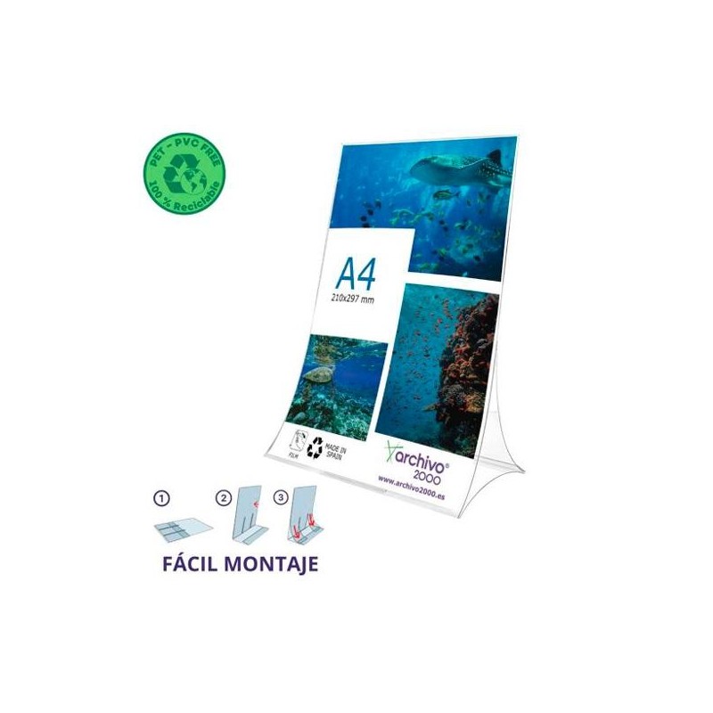 ARCHIVO 2000 EXPOSITOR DE SOBREMESA L FLEXIBLE Y PLEGABLE DIN A4 VERTICAL PET 100% RECICLABLE
