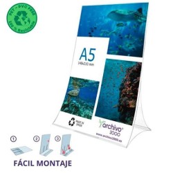 ARCHIVO 2000 EXPOSITOR DE SOBREMESA L FLEXIBLE Y PLEGABLE DIN A5 VERTICAL PET 100% RECICLABLE