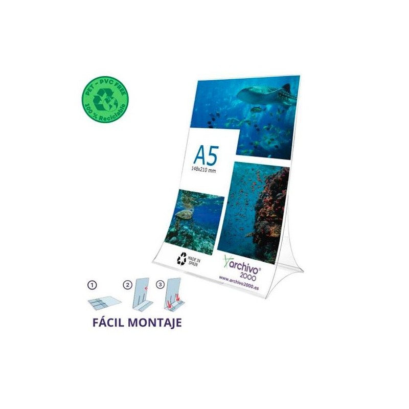 ARCHIVO 2000 EXPOSITOR DE SOBREMESA L FLEXIBLE Y PLEGABLE DIN A5 VERTICAL PET 100% RECICLABLE