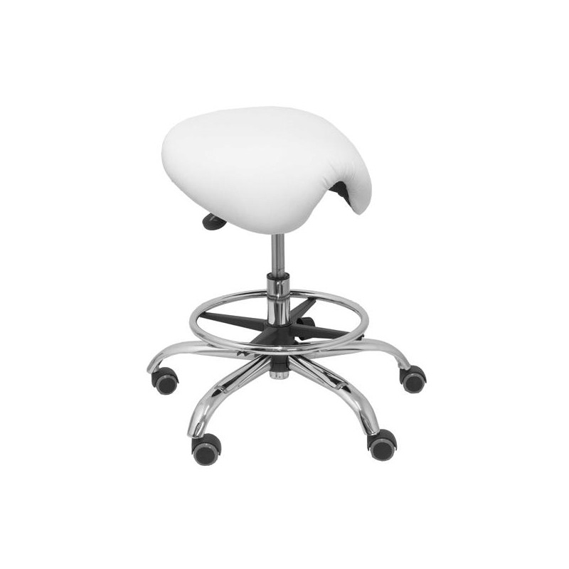 PIQUERAS Y CRESPO TABURETE ALATOZ GIRATORIO ANATÓMICO BASE CROMADA TAPIZADO SIMILPIEL BLANCO