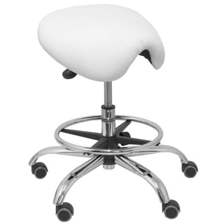 PIQUERAS Y CRESPO TABURETE ALATOZ GIRATORIO ANATÓMICO BASE CROMADA TAPIZADO SIMILPIEL BLANCO