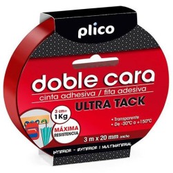 PLICO CINTA ADHESIVA TRANSPARENTE DOBLE CARA ULTRA TACK MULTIMATERIALES ROLLO 20MM X 3M