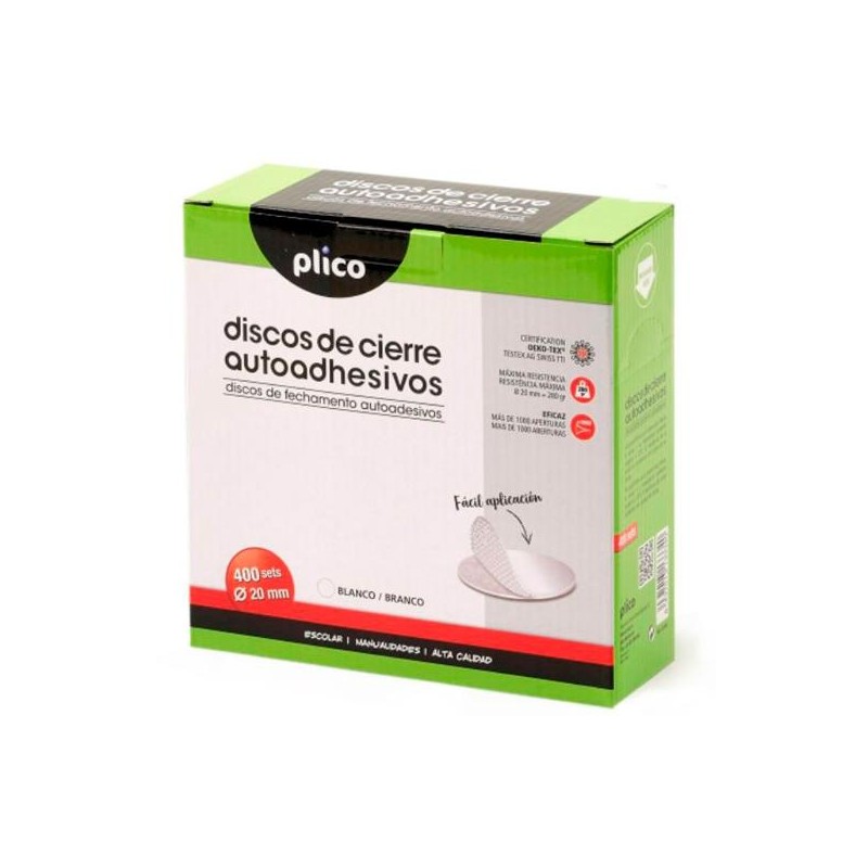 PLICO DISCOS DE CIERRE TEXTIL AUTOADHESIVO Ø20MM -CAJA 400 DISCOS- BLANCO