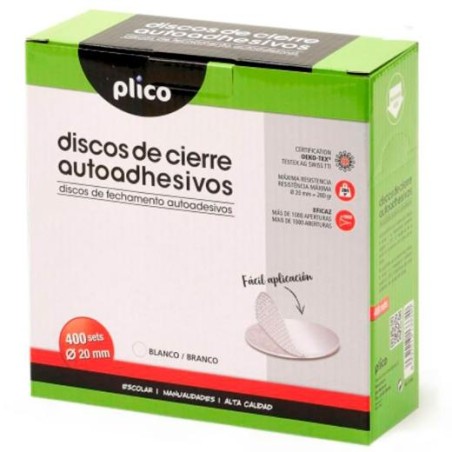 PLICO DISCOS DE CIERRE TEXTIL AUTOADHESIVO Ø20MM -CAJA 400 DISCOS- BLANCO