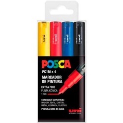 POSCA MARCADOR PC-1M/4C NO PERMANENTE PUNTA FINA 0.7-1MM COLORES SURTIDOS BASIC -ESTUCHE 4U-