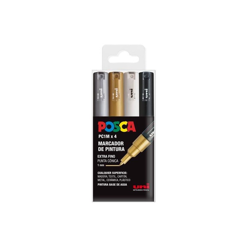 POSCA ESTUCHE 4 MARCADORES PC-1M/4C NO PERMANENTE PUNTA FINA 0.7MM C/SURTIDOS BWSG