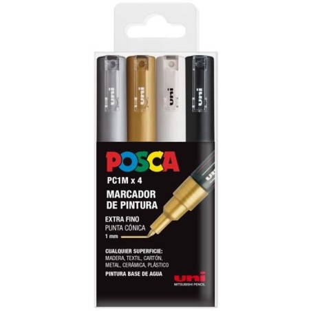 POSCA ESTUCHE 4 MARCADORES PC-1M/4C NO PERMANENTE PUNTA FINA 0.7MM C/SURTIDOS BWSG