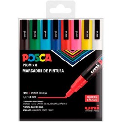 POSCA MARCADOR PC-3M/8C NO PERMANENTE PUNTA FINA 0.9MM-1.3MM COLORES SURTIDOS BASIC -ESTUCHE 8U-