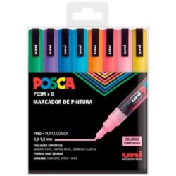 POSCA MARCADOR PC-3M/8C PINTURA NO PERMANENTE PUNTA CÓNICA 0,9 - 1,3 MM C/SURTIDOS -ESTUCHE SP 8-