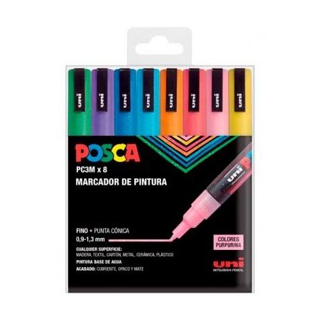 POSCA MARCADOR PC-3M/8C PINTURA NO PERMANENTE PUNTA CÓNICA 0,9 - 1,3 MM C/SURTIDOS -ESTUCHE SP 8-