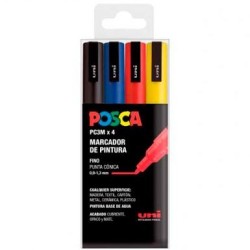 POSCA MARCADOR PC-3M/4C NO PERMANENTE PUNTA FINA 0.9MM-1.3MM COLORES SURTIDOS BASIC -ESTUCHE 4U-