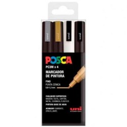 POSCA MARCADOR PC-3M/4C NO PERMANENTE PUNTA FINA 0.9MM-1.3MM COLORES SURTIDOS GSWB -ESTUCHE 4U-