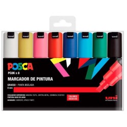 POSCA MARCADOR PC-8K/8C NO PERMANENTE PUNTA BISELADA 8.0MM COLORES SURTIDOS BASIC -ESTUCHE 8U-